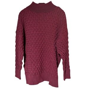 Knox Rose Women's Textured Knit Mock Neck Sweater XXL Burgundy Red EUC